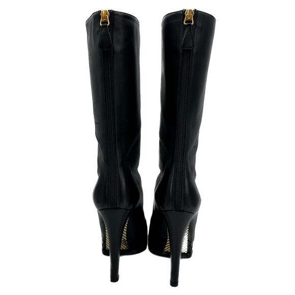 CHANEL Black Leather CC Cap Toe Quilter Platform Heel Boots IT 36 - Picture 4 of 15